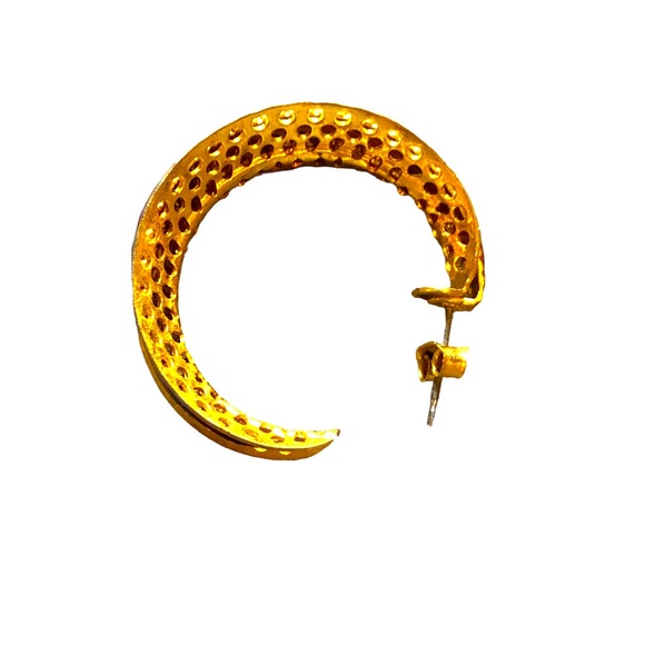 Cloisonné hoop earrings on Gold tone.  Vintage Preloved 1.25” diameter - Picture 4 of 8